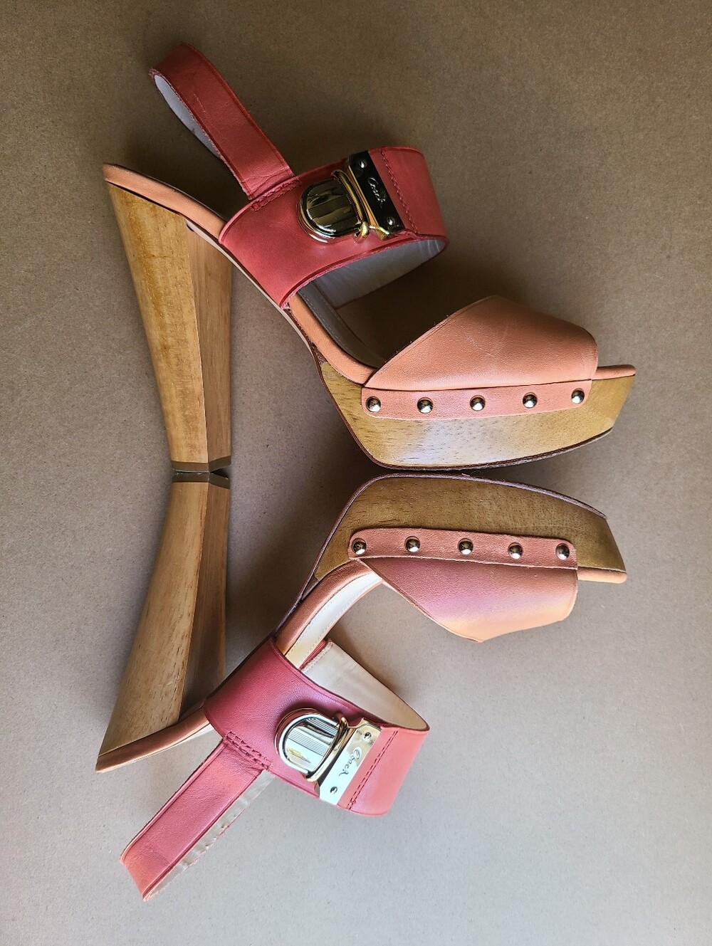 Coach Darcey Vachetta Platform Wood Heel Sandal (Pink/Coral) - Picture 7 of 16